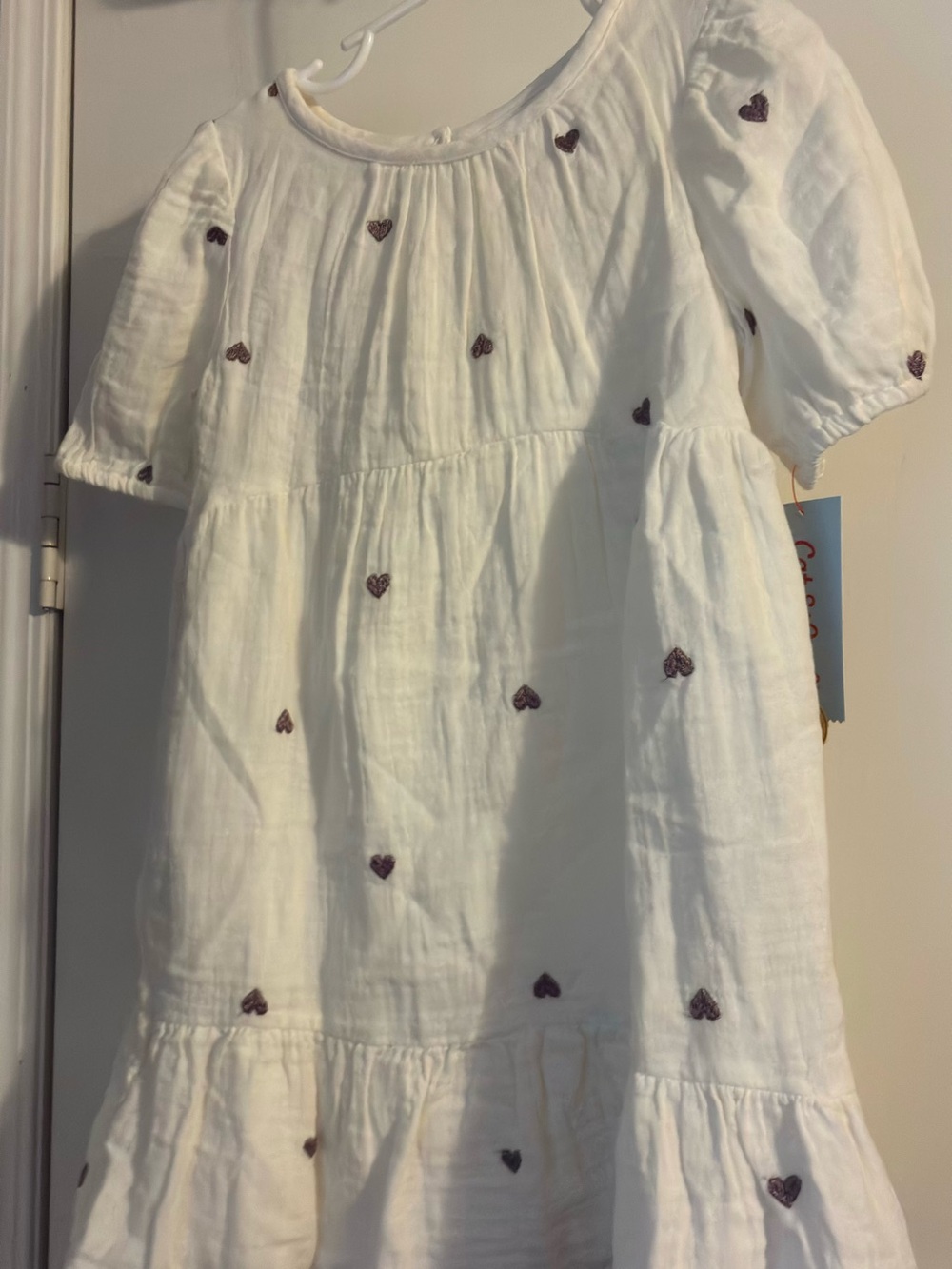 Old Navy White Tiered Dress with Purple Heart Embroidery